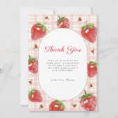 Pink Strawberry Berry Sweet Gingham Baby Dusche Dankeskarte (Vorderseite)
