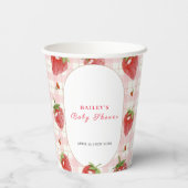 Pink Strawberry Berry Sweet Gingham Baby Dusche Pappbecher (Rückseite)