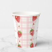 Pink Strawberry Berry Sweet Gingham Baby Dusche Pappbecher (Rechts)