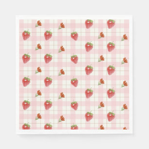 Pink Strawberry Berry Sweet Gingham Party Serviette