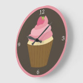 Pink Strawberry Cupcake Große Wanduhr (Winkel)