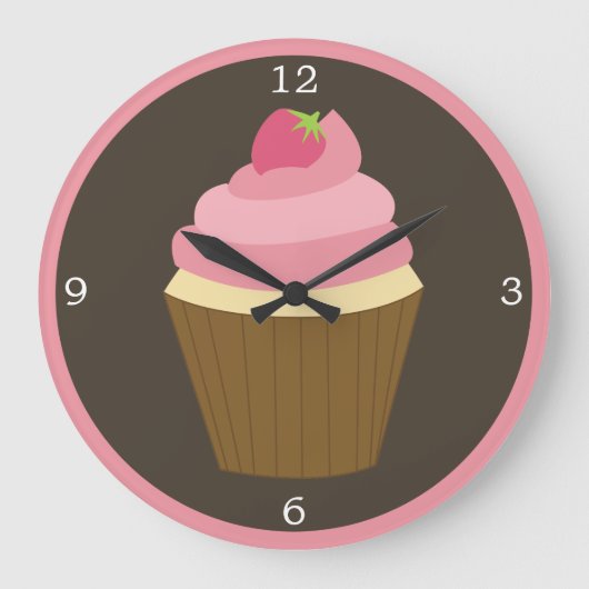 Pink Strawberry Cupcake Große Wanduhr (Vorderseite)