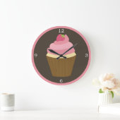 Pink Strawberry Cupcake Große Wanduhr (Zuhause)