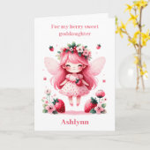 Pink Strawberry Fairy Berry Birthday Godtochter Karte (Gelbe Blume)