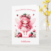 Pink Strawberry Fairy Berry Birthday Karte (Gelbe Blume)
