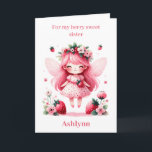 Pink Strawberry Fairy Berry Birthday Sister Karte<br><div class="desc">Feiern Sie mit unserer personalisierten Strawberry Fairy Girl Birthday Sistcard einen besonderen Geburtstag! Diese verzauberte Karte ist perfekt für Ihre Schwester, die eine Touch der Magie Liebe. Personalisieren Sie die Vorderseite mit ihrem Namen und fügen Sie eine herzliche Nachricht hinzu. Das charmante Design besticht durch ein skurriles Erdbeermärchen, das ihr...</div>