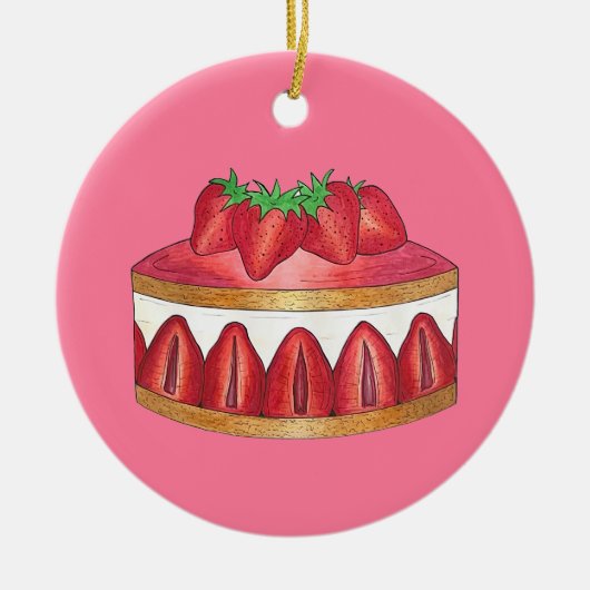 Pink Strawberry Fraisier Cake French Pastry Köche Keramik Ornament (Vorne)