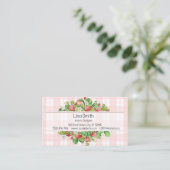 Pink Strawberry Gingham Business Card  Visitenkarte (Stehend Vorderseite)