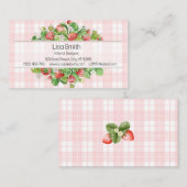 Pink Strawberry Gingham Business Card  Visitenkarte (Vorne/Hinten)