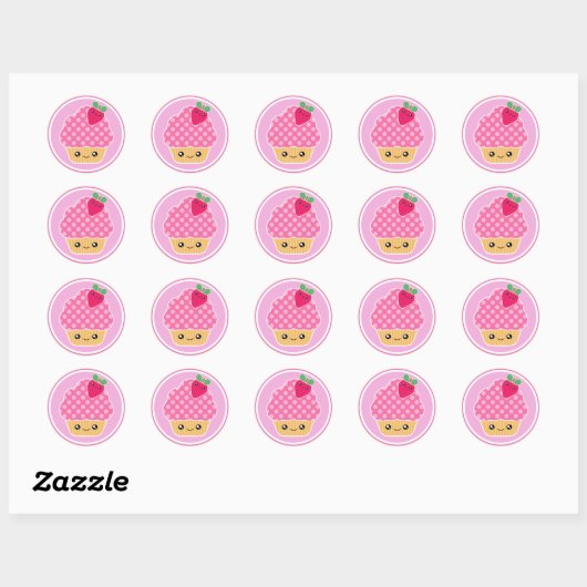 Pink Strawberry Kawaii Cupcake Stickers (Blatt)