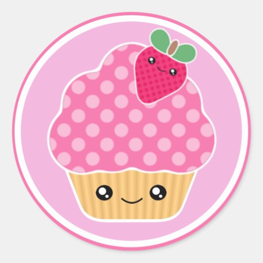 Pink Strawberry Kawaii Cupcake Stickers (Vorderseite)