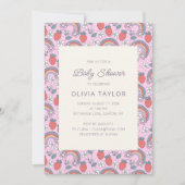 Pink Strawberry Rainbow Retro Baby Shower Einladung (Vorderseite)