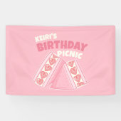 Pink Strawberry Sandwich Birthday Picnic Party Banner (Horizontal)