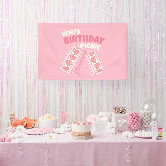 Pink Strawberry Sandwich Birthday Picnic Party Banner (Party)