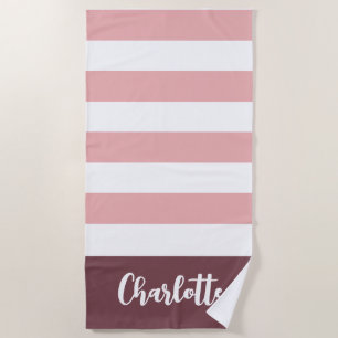 Pink Streifen Personalisiert Girls Name Strandtuch
