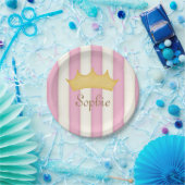 Pink Streifen Personalisiert Name Princess Crown P Pappteller (Party)