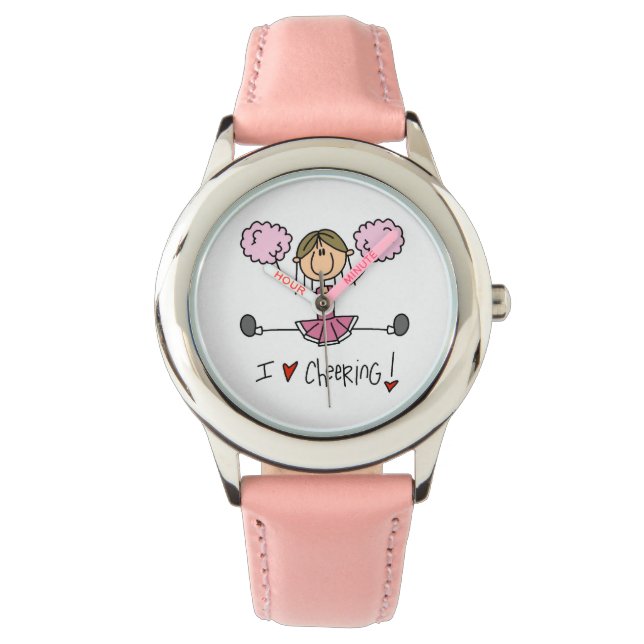 Pink Strichmännchen Cheeleader Watch Armbanduhr (Vorderseite)