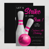 Pink Strike - Lass bowling Geburtstag feiern Einladung (Vorne/Hinten)