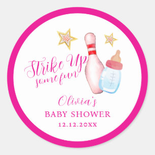 Pink Strike Up Some Fun Bowling Sport Baby Shower  Runder Aufkleber
