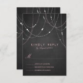 Pink String Lights Chalkboard Wedding RSVP Card (Vorne/Hinten)