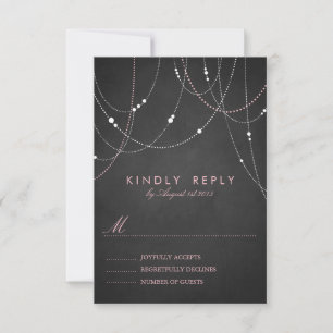 Pink String Lights Chalkboard Wedding RSVP Card Karte