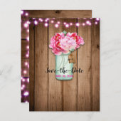 Pink String Lights & Mason Jar Barn Save the Date Ankündigungspostkarte (Vorne/Hinten)