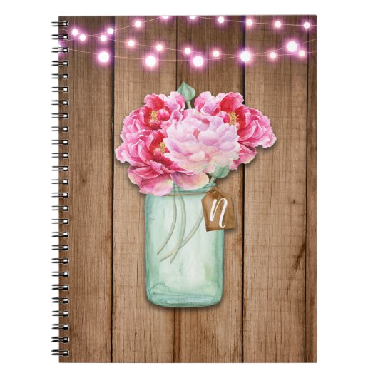 Pink String Lights & Mason Jar Blume Rustikales Ho Notizblock (Vorderseite)