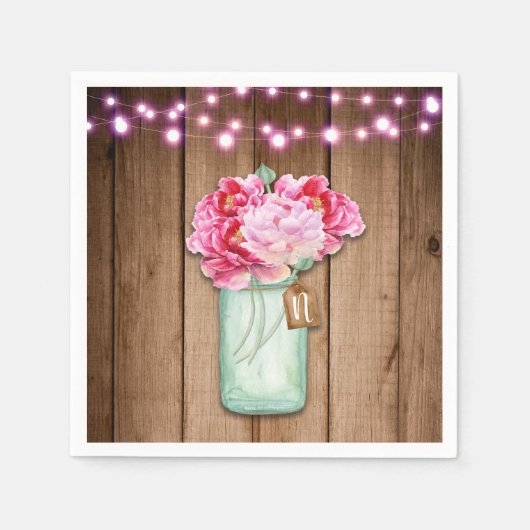 Pink String Lights & Mason Jar Blume Rustikales Ho Serviette (Vorderseite)