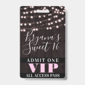 Pink String Lights Sweet 16 Party VIP Pass Ausweis (Rückseite)