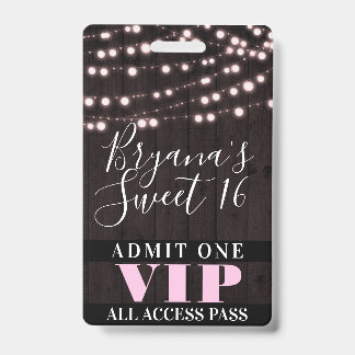 Pink String Lights Sweet 16 Party VIP Pass Ausweis