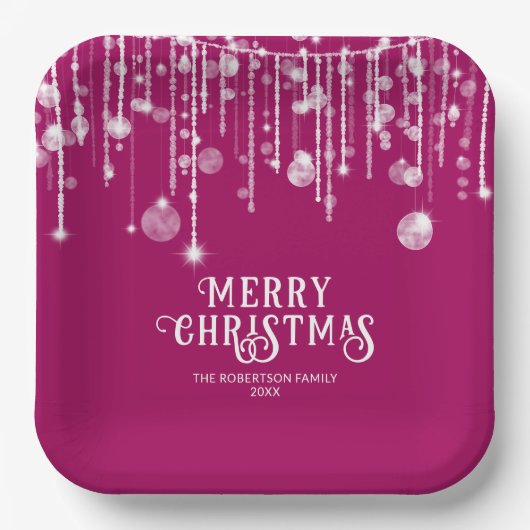 Pink String Lights Weihnachts-Party Pappteller (Vorderseite)