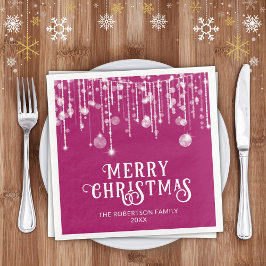 Pink String Lights Weihnachts-Party Serviette