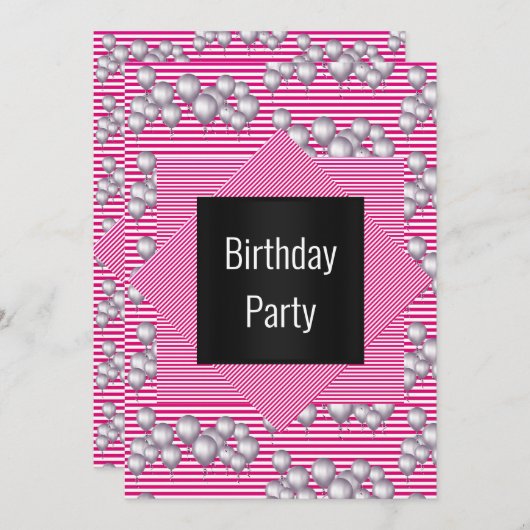 Pink Strip Ballon All Occassion PARTY EINLADUNG (Vorne/Hinten)