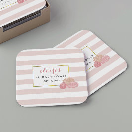 Pink Strip & Blush Peony Brautparty Untersetzer