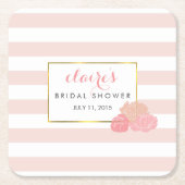 Pink Strip & Blush Peony Brautparty Untersetzer (Vorderseite)
