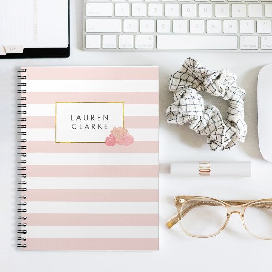 Pink Strip & Blush Peony Notebook Notizblock