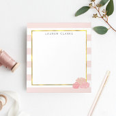 Pink Strip & Blush Peony Personalisiert Notepad Notizblock