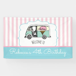 Pink Strip Ice Truck Birthday Banner
