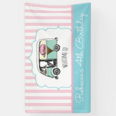 Pink Strip Ice Truck Birthday Banner (Vertikal)
