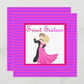 PINK Stripe 16 . GEBURTSTAG DANCING COUPLE Einladung (Vorne/Hinten)