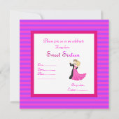 PINK Stripe 16 . GEBURTSTAG DANCING COUPLE Einladung (Rückseite)