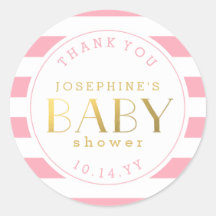Pink Stripe Babydusche Danke Stickers