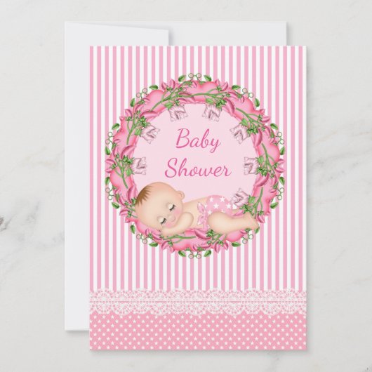 Pink Stripe Babydusche Einladung zum Schlafen (Vorderseite)