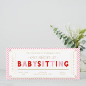 Pink Stripe Babysitter Gutscheinkarte Einladung (Stehend Vorderseite)