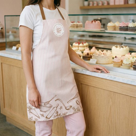 Pink Stripe Bakery Logo Hand Drawn Baking Utensils Schürze