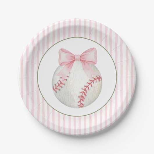 Pink Stripe Baseball Pappteller (Vorderseite)