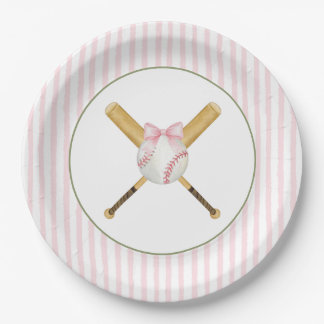 Pink Stripe Baseball Pappteller