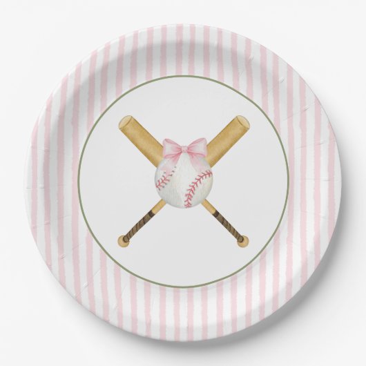 Pink Stripe Baseball Pappteller (Vorderseite)