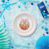 Pink Stripe Basketball  Pappteller (Party)