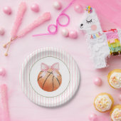 Pink Stripe Basketball  Pappteller (Party)